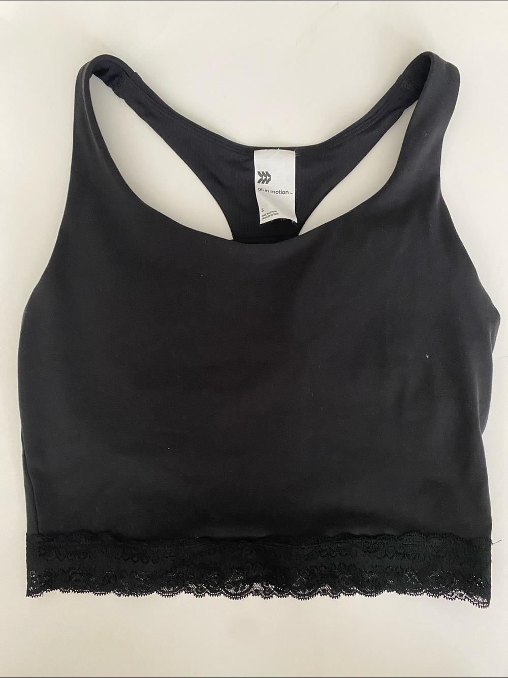 all in motion Black Lace-Hem Racerback Sports Bralette